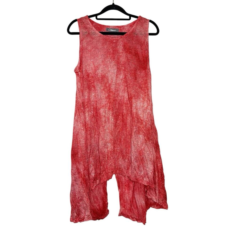 Alembika Red Pink Metallic High Low Lagenlook Sleeveless Tunic Top 4 US 12-14